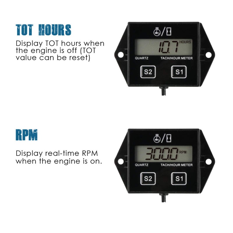 Runleader Digital Hour Meter Tachometer, Maintenance Reminder, Battery Replaceable, Automatically shutdown, Use for ZTR Lawn Mower Tractor Generator Marine Snowmobile. - Image 2